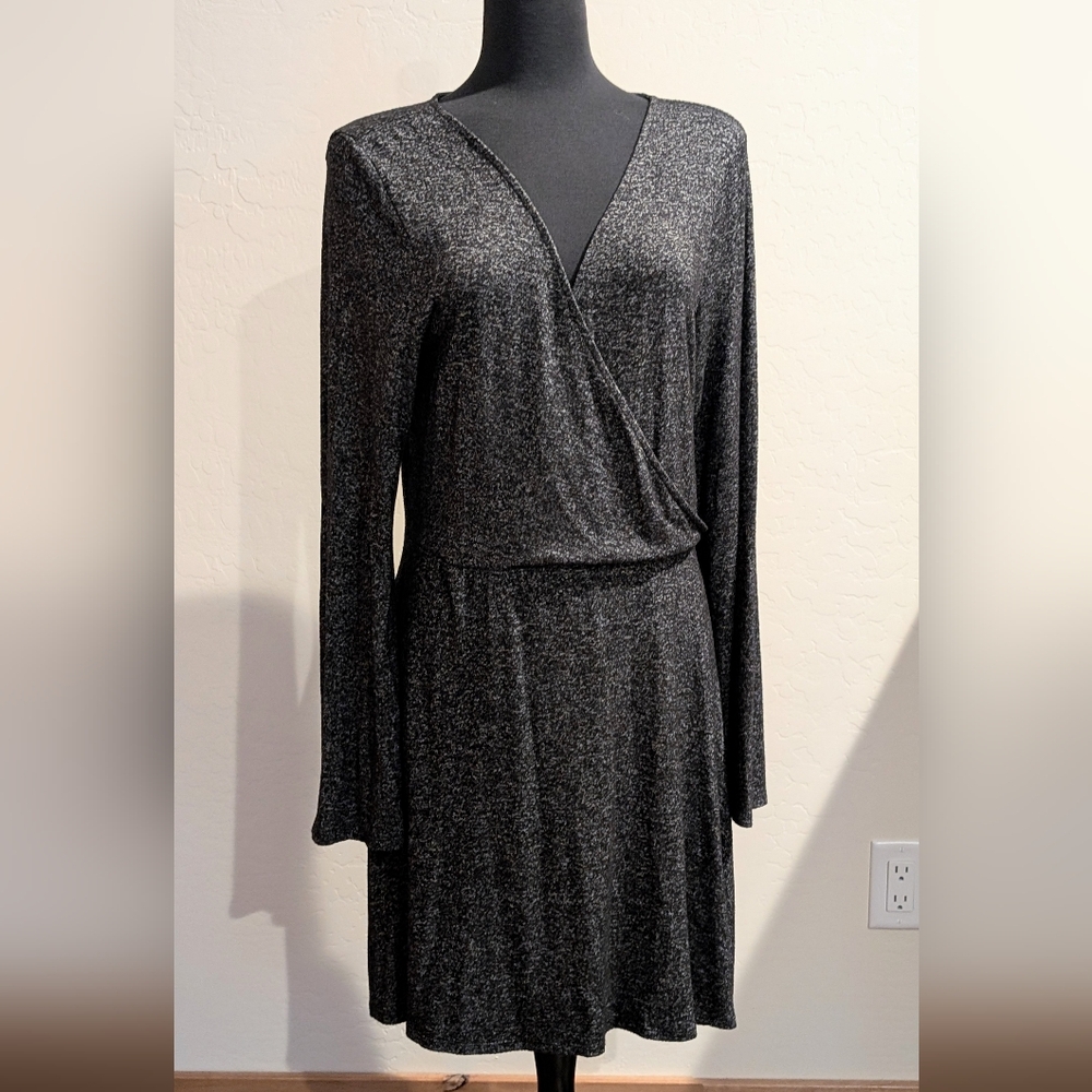 Express Women's Super Soft Black Wrap Long Sleeve Midi Dress Size L